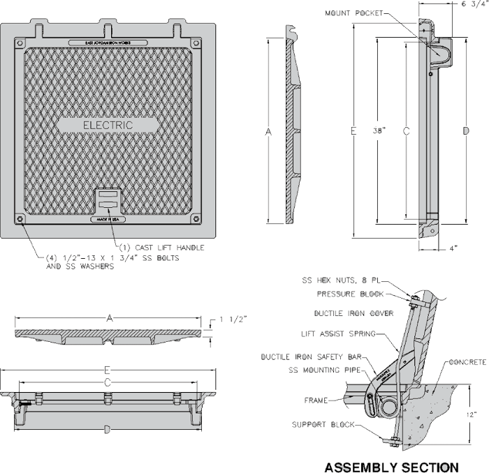 Product Drawing of Heavy Duty Spring Assisted Hatch
